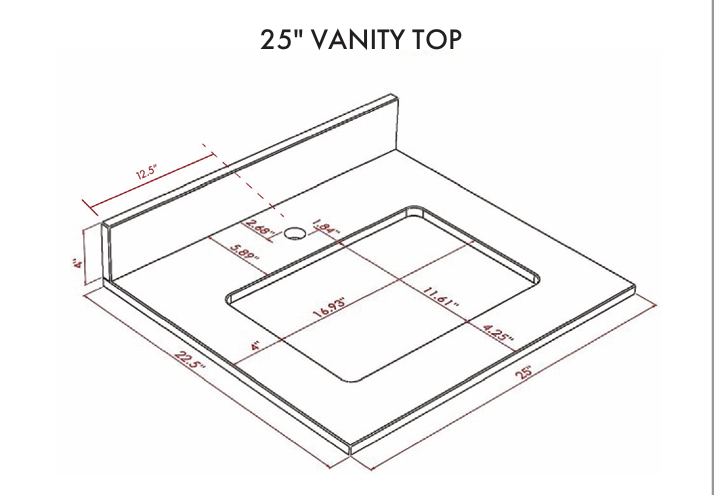 25" Vanity Top with Sink Bowl