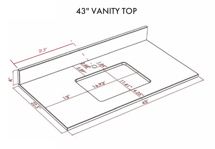 43" Vanity Top with Sink Bowl