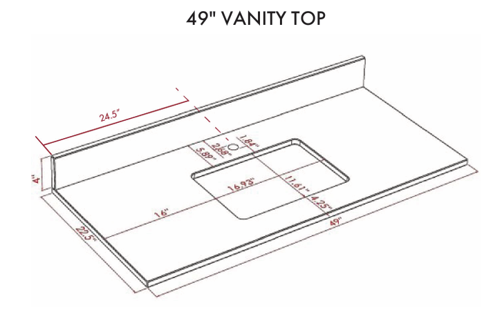 49" Vanity Top with Sink Bowl