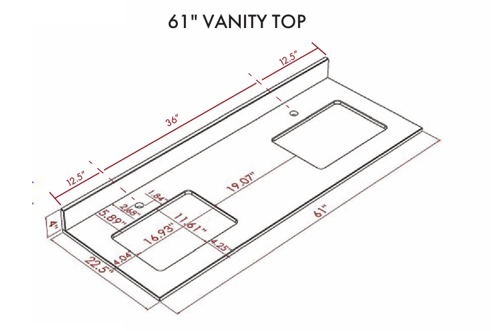 61" Vanity Top with 2 Sink Bowls
